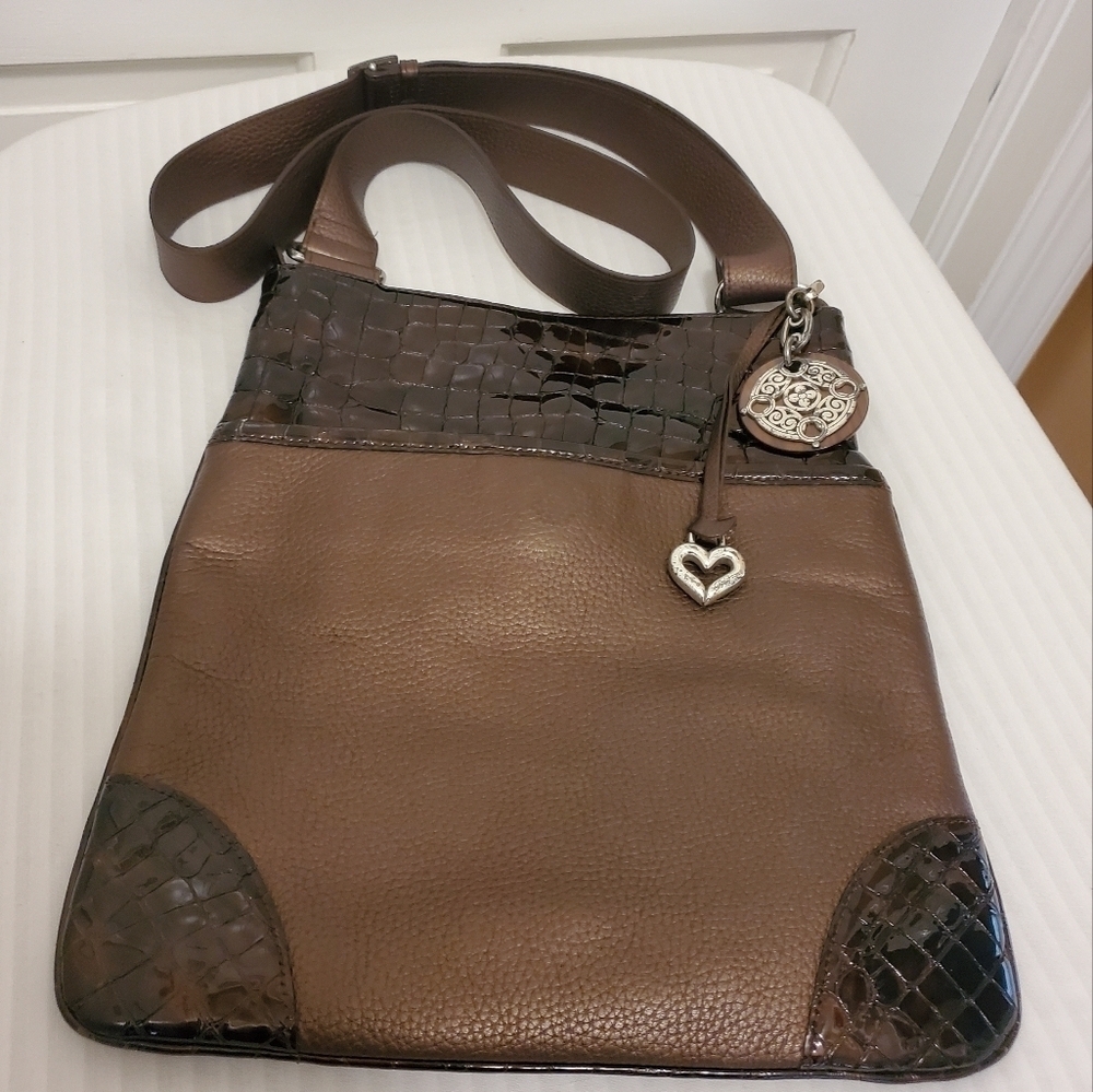 Brighton Jardin Pouch Blanc Butterfly Crossbody Pebbled Leather Brown